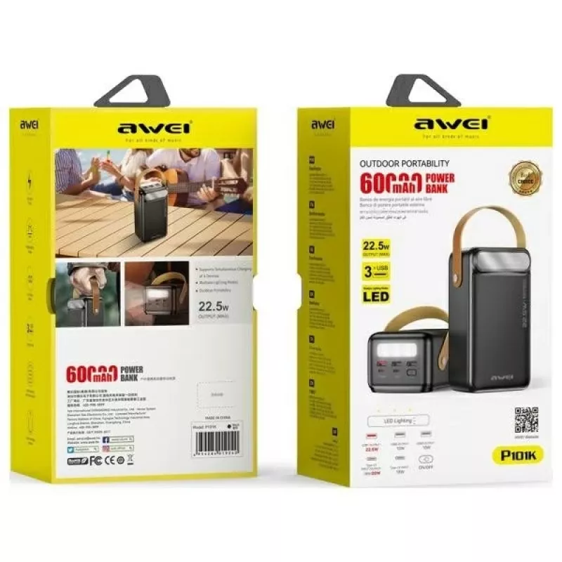AWEI PowerBank P101K 60000mAh 22,5W Preto