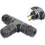 Delock Conector de Cabo em T, Barra de Terminais de 3 Polos, IP68 à Prova de Água, para Diâmetro de Cabo 5-9 mm, incl. Vedantes para 9-12 mm, sem Ferramentas, Preto (87244)
