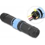 Delock Conector de Cabo com Fecho de Baioneta 3 Polos Macho para Fêmea, IP68 à Prova de Água para Diâmetro de Cabo 5 - 9 mm, incl. Vedantes para 9 - 12 mm, sem Ferramentas, Preto (87249)