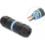 Delock Conector de Cabo em Linha 3 Pinos, IP68 à Prova de Água, Ligação por Aperto, sem Ferramentas, para Diâmetro de Cabo 5-9 mm, incl. Vedantes para 9-12 mm, Preto (87243)