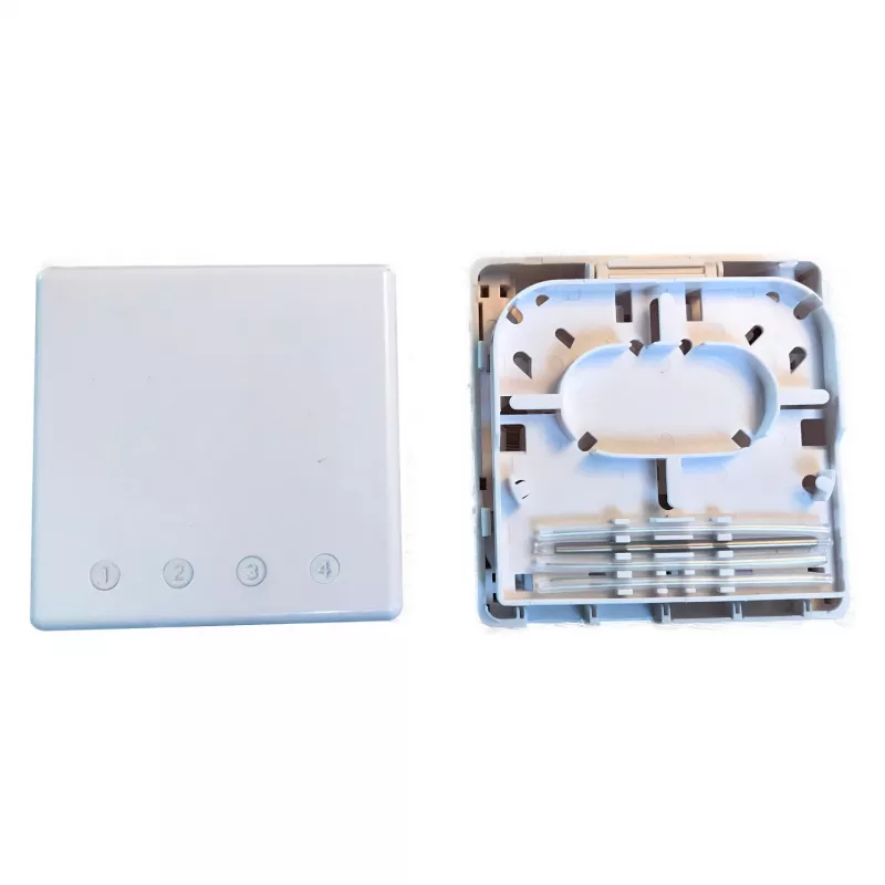 EFB Elektronik caixa FTTH para 4 acopladores SC-S ou LC-D 80x80 com guia de cabos, versão termorretrátil