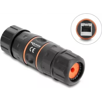 Delock Acoplador RJ45 Fêmea para Fêmea Cat.6A com Rosca M23,5 x 1,5 mm, Formato Curto, IP68 à Prova de Pó e Água