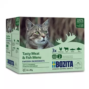 BOZITA Tasty Meat & Fish Menu em Gelatina - Comida Húmida para Gatos - 12 x 85g