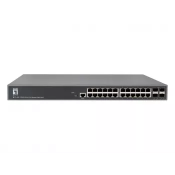 LevelOne TURING Switch Gigabit Gerido L3 Lite de 28 Portas, 24 x 1G RJ45, 4 x 1G/10G SFP+ Uplinks