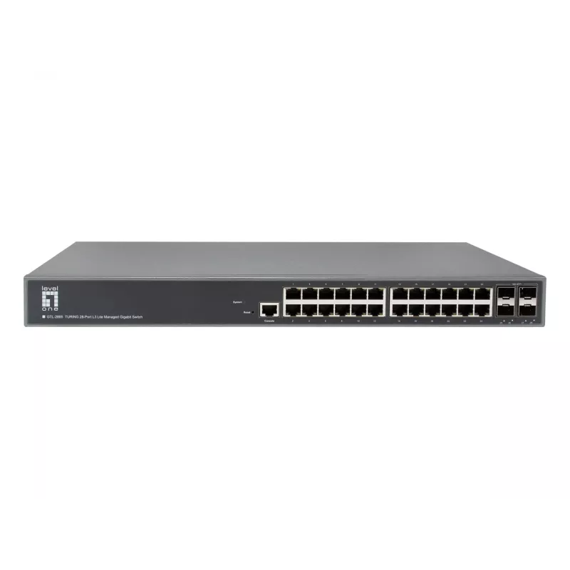 LevelOne TURING Switch Gigabit Gerido L3 Lite de 28 Portas, 24 x 1G RJ45, 4 x 1G/10G SFP+ Uplinks