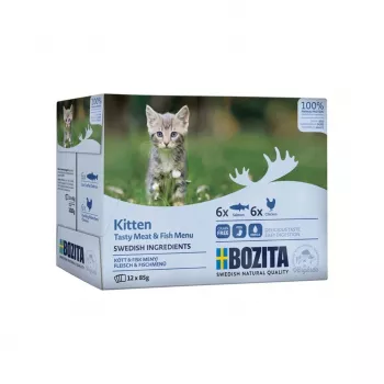 Bozita Chunks em Molho com Peixe e Carne para Gatinho Multibox 12x85g