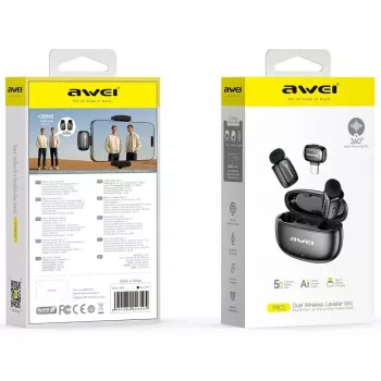 AWEI MK5 Duo Ai-Voice Microfone lavalier sem fios preto