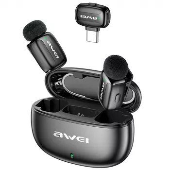 AWEI MK5 Duo Ai-Voice Microfone lavalier sem fios preto