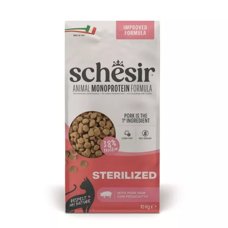SCHESIR Sterilized com presunto comida seca para gato 10kg