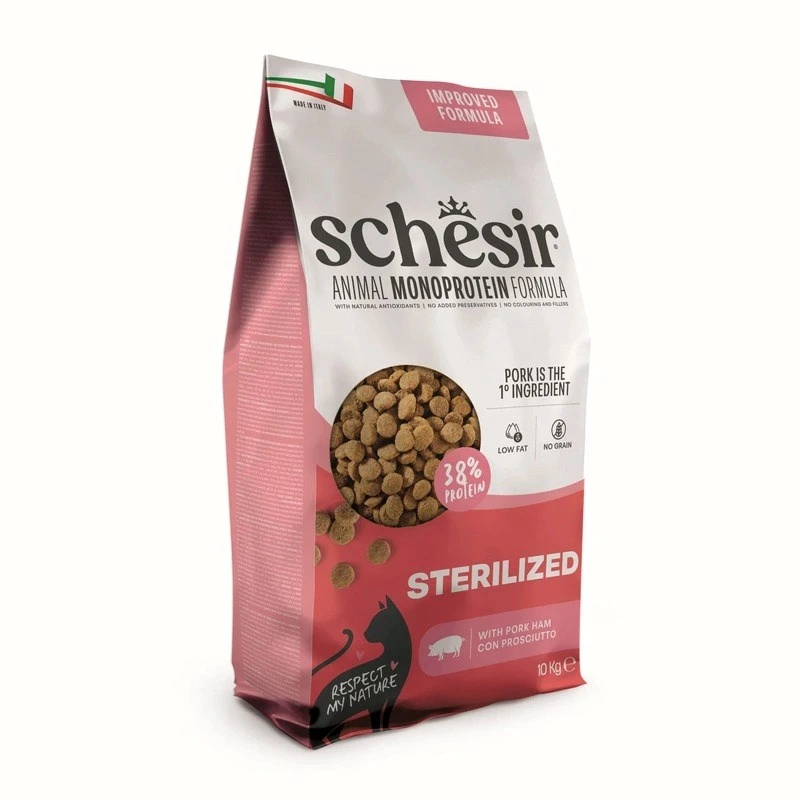 SCHESIR Sterilized com presunto comida seca para gato 10kg