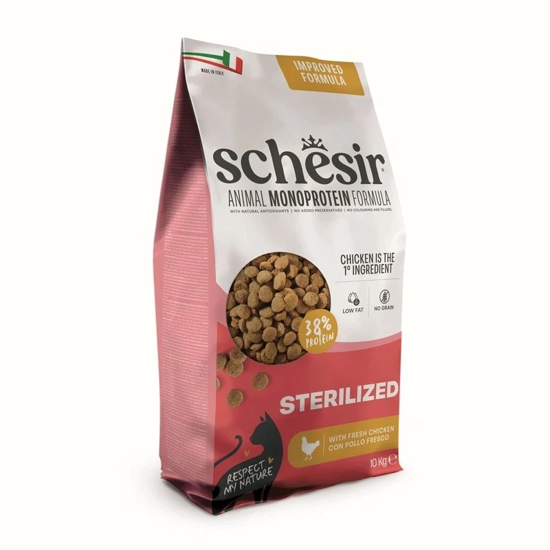 SCHESIR Sterilized rica em frango comida seca para gato 10kg