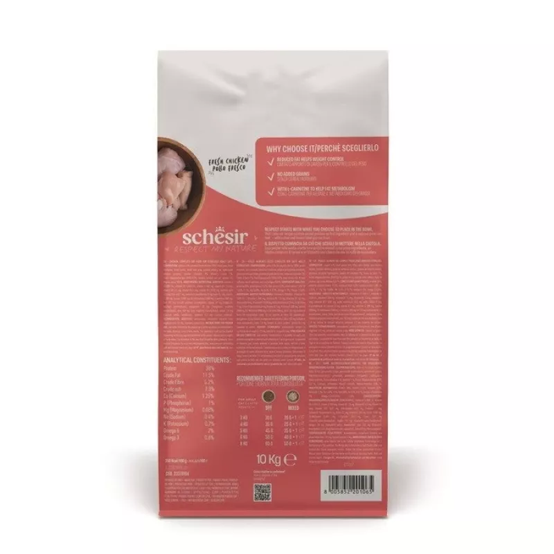 SCHESIR Sterilized rica em frango comida seca para gato 10kg