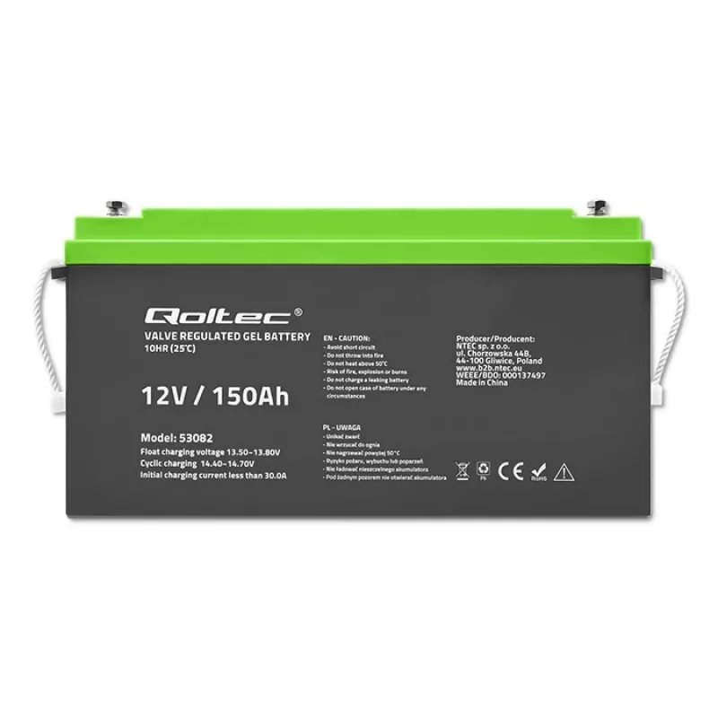 Qoltec bateria de gel 12V 150Ah (GEL) - VRLA, sem manutenção, 41,8 kg