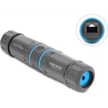 Delock conector fêmea RJ45 fêmea a fêmea Cat.6A com rosca M23,5 x 1,5 mm IP68 à prova de pó e água cinzento