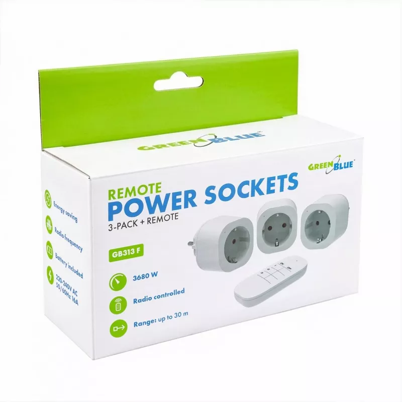 GreenBlue GB313 F tomadas com telecomando, conjunto de 3 com telecomando, tipo F