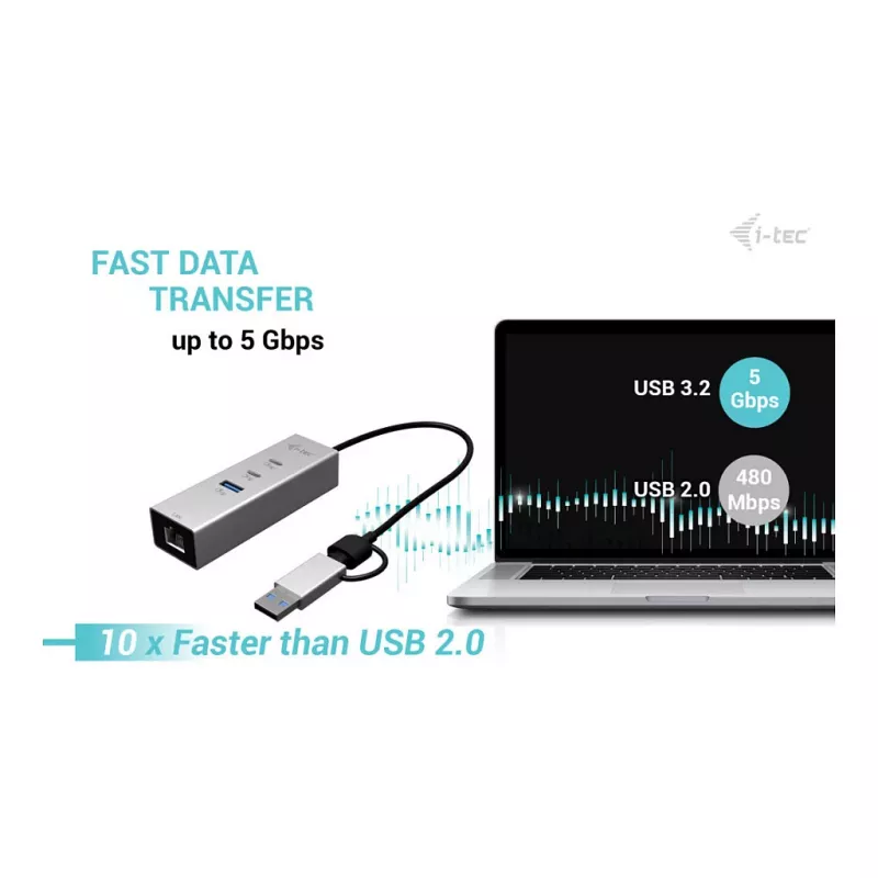 I-TEC Hub USB-C/USB-A Metal 3 - 2x USB-C 3.2 Gen 1, 1x USB-A 3.2 Gen 1, 2.5G LAN, Space Gray