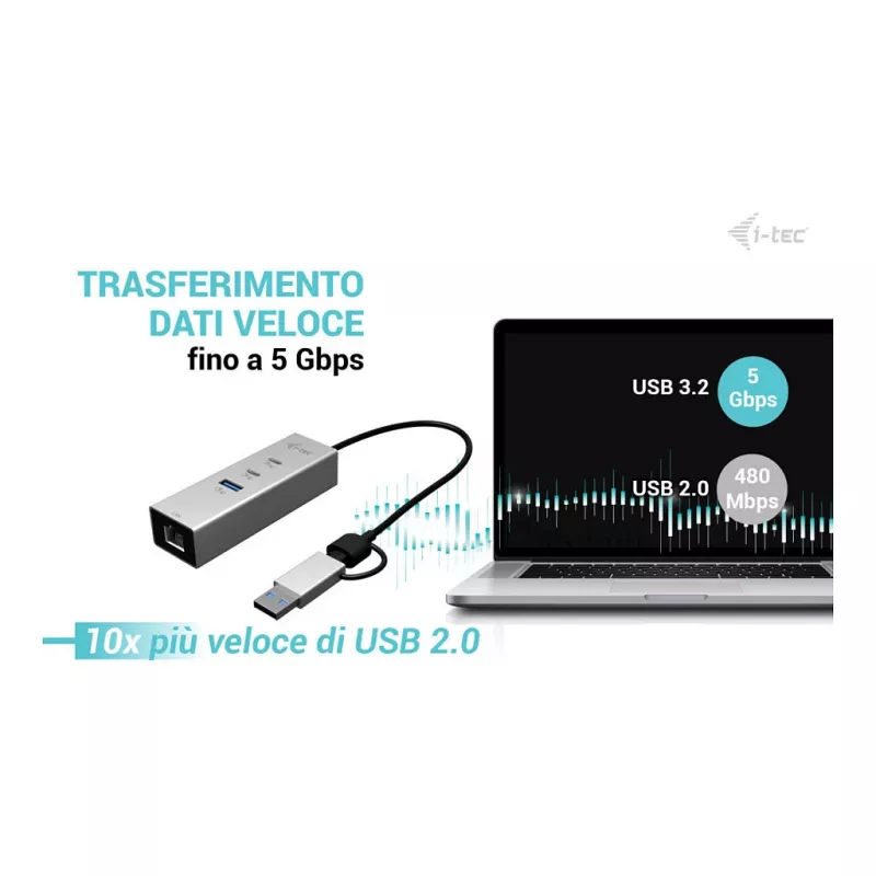 I-TEC Hub USB-C/USB-A Metal 3 - 2x USB-C 3.2 Gen 1, 1x USB-A 3.2 Gen 1, 2.5G LAN, Space Gray
