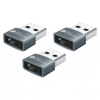 Good Connections adaptador USB 2.0 ficha Type-A para conector fêmea USB-C, caixa em alumínio, cinzento, pack de 3 (USB-AD203-3)