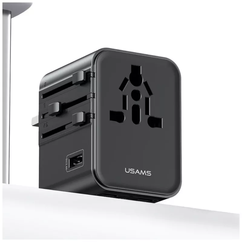USAMS adaptador de viagem CC308 17W 4em1 US/AU/EU/UK preto