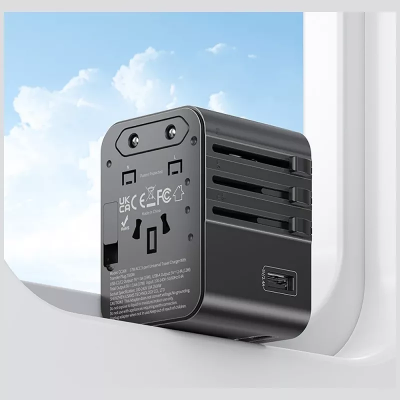 USAMS adaptador de viagem CC308 17W 4em1 US/AU/EU/UK preto
