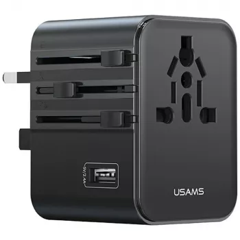 USAMS adaptador de viagem CC308 17W 4em1 US/AU/EU/UK preto