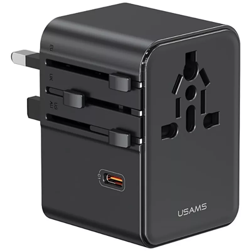USAMS Adaptador de viagem CC310 70W 3xUSB-C US/AU/EU/UK preto