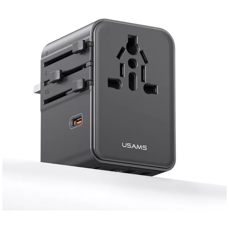 USAMS Adaptador de viagem CC310 70W 3xUSB-C US/AU/EU/UK preto