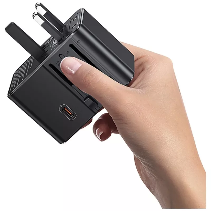 USAMS Adaptador de viagem CC310 70W 3xUSB-C US/AU/EU/UK preto