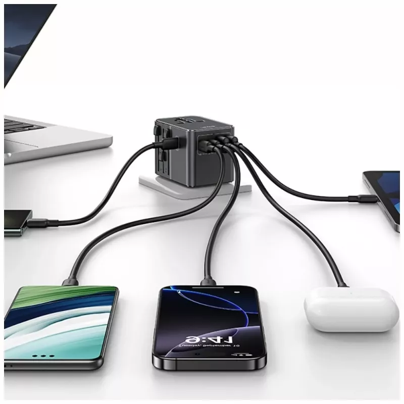 USAMS Adaptador de viagem CC310 70W 3xUSB-C US/AU/EU/UK preto