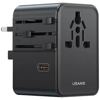 USAMS Adaptador de viagem CC310 70W 3xUSB-C US/AU/EU/UK preto