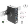 Delock Hub industrial 4x USB 5 Gbps Type-A com proteção ESD de 8 kV e montagem em calha DIN