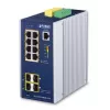 Switch Ethernet Gigabit gerido L2+ PLANET Industrial 8 portas GE PoE+ 2x 1G SFP + 2x 2.5G SFP, alumínio, azul