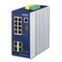 Switch Ethernet Gigabit gerido L2+ PLANET Industrial 8 portas GE PoE+ 2x 1G SFP + 2x 2.5G SFP, alumínio, azul