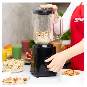 Batedeira MPM MBL-37, 500 W, jarro de vidro 1,5 L, lâmina de aço inoxidável, 2 velocidades, função pulsar, trituração de gelo, preto