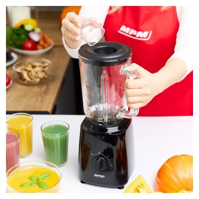 Batedeira MPM MBL-37, 500 W, jarro de vidro 1,5 L, lâmina de aço inoxidável, 2 velocidades, função pulsar, trituração de gelo, preto