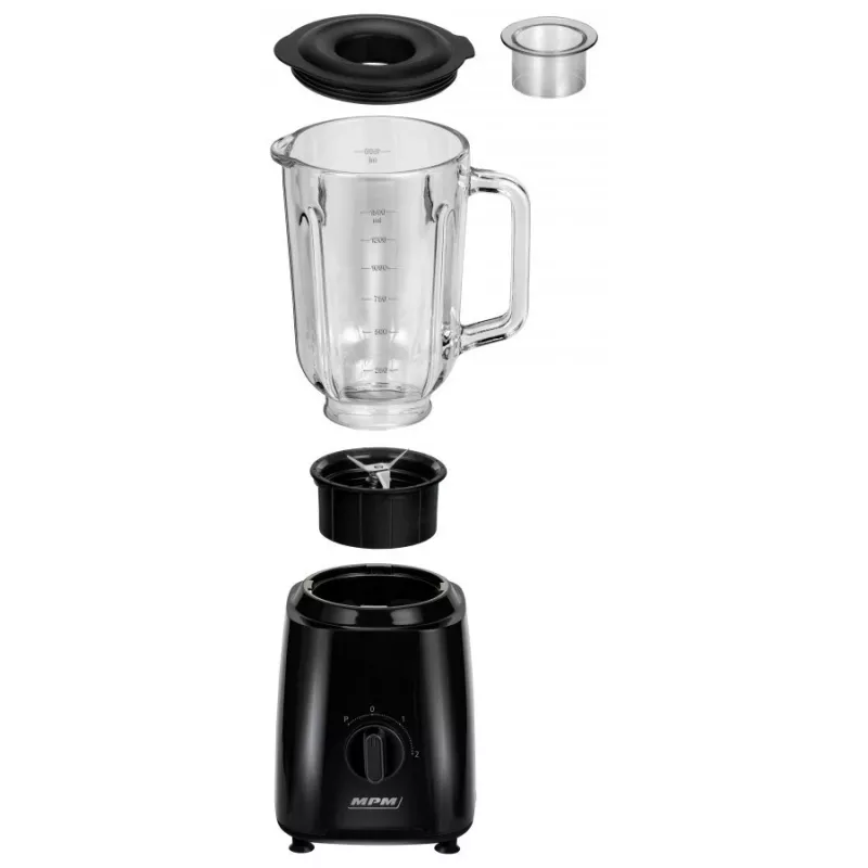 Batedeira MPM MBL-37, 500 W, jarro de vidro 1,5 L, lâmina de aço inoxidável, 2 velocidades, função pulsar, trituração de gelo, preto