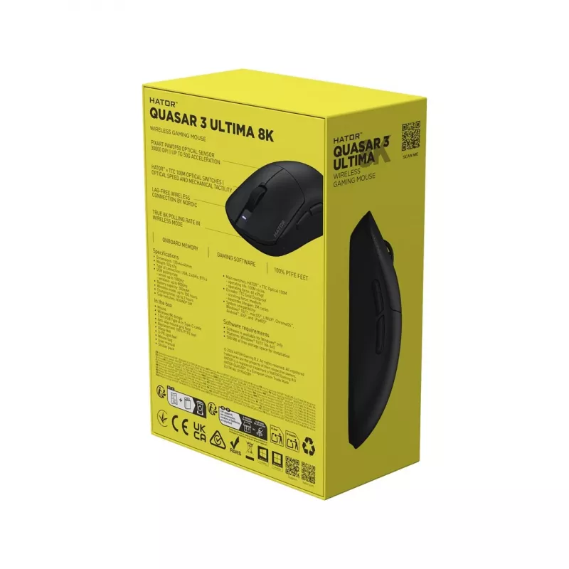 Rato Gaming sem fios Hator Quasar 3 Ultima 8K preto