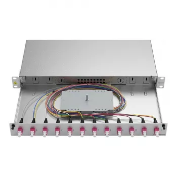 Caixa de fusão de fibra ótica ZVK Easylan LWL Spleißgehäuse Basic 1U 12x LC-Duplex OM4 extraível