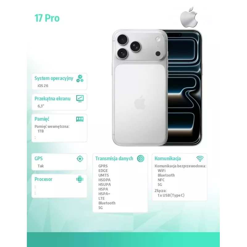 Apple iPhone 17 Pro 1TB Prateado