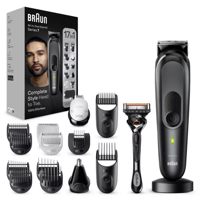 Braun MGK7491 Kit de aparação multiusos 17 em 1, Preto/Prateado, sem fios, Li-Ion, 100 min de autonomia