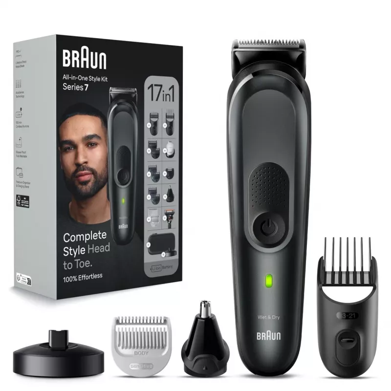 Braun MGK7491 Kit de aparação multiusos 17 em 1, Preto/Prateado, sem fios, Li-Ion, 100 min de autonomia