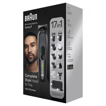 Braun MGK7491 Kit de aparação multiusos 17 em 1, Preto/Prateado, sem fios, Li-Ion, 100 min de autonomia