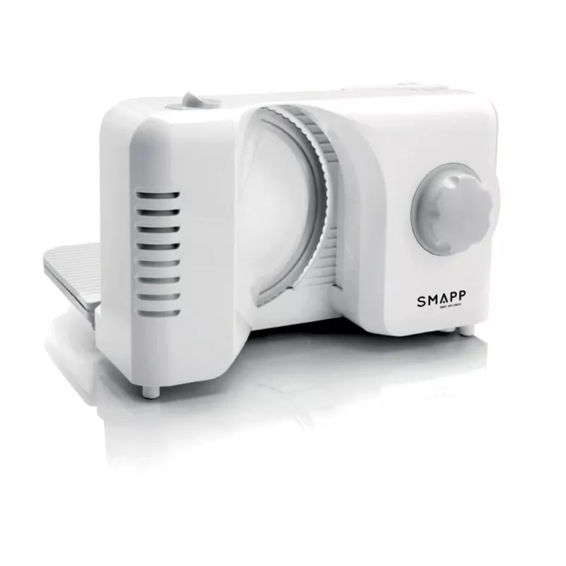 SMAPP 393.5 Máquina de cortar fiambre elétrica, dobrável, 150 W, lâmina de aço inoxidável, Branco