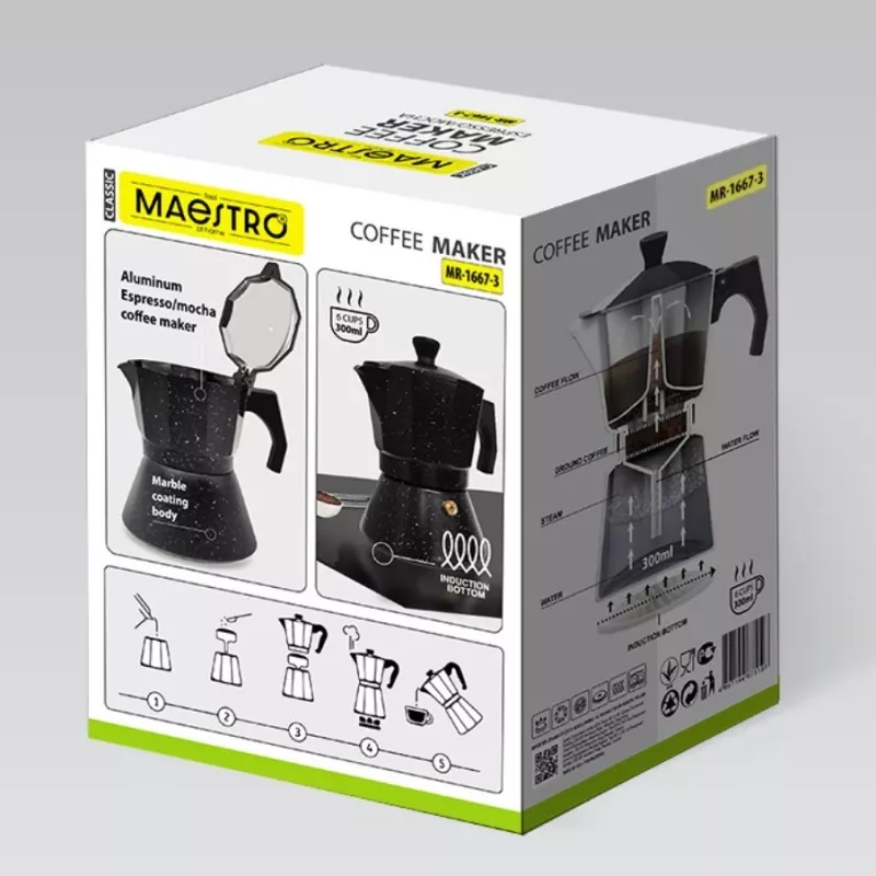 Maestro Granite MR-1667-3 Cafeteira moka 150ml 3 chávenas cinzento