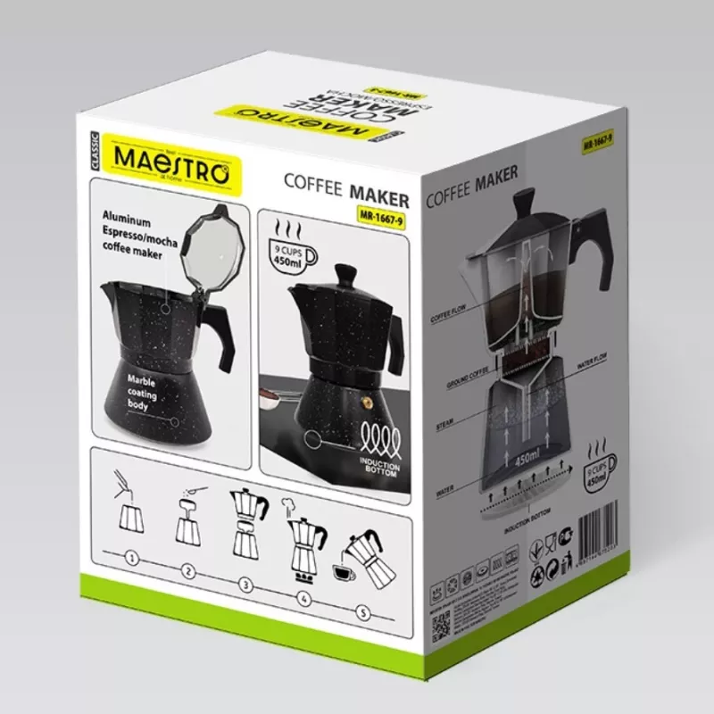 Maestro Granite MR-1667-9 Cafeteira expresso para fogão 450ml 9 chávenas