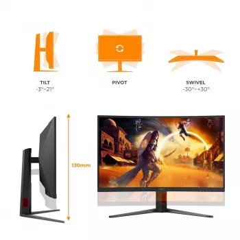 Monitor gaming curvo AOC C32G4Z 31,5 inch, Full HD, 240Hz, 1ms, VA, FreeSync Premium, preto/vermelho