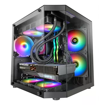 Caixa Mini Tower TACENS Mars Gaming MC-3TLITE preta com vidro temperado FRGB