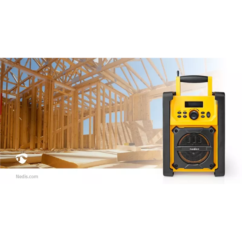 Rádio FM Nedis RDFM3100YW - rádio FM portátil com Bluetooth e AUX, IPX5, amarelo