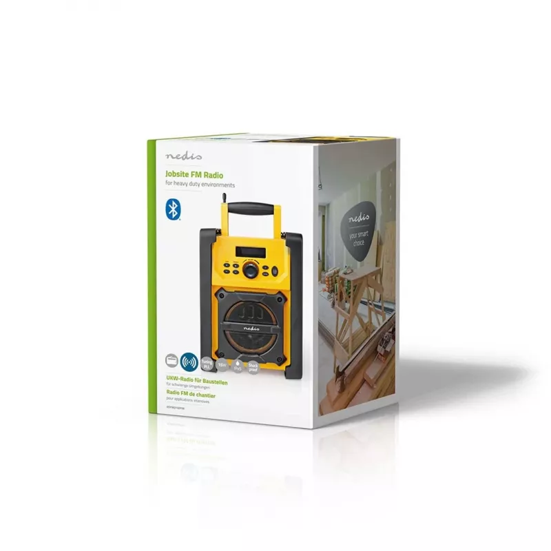 Rádio FM Nedis RDFM3100YW - rádio FM portátil com Bluetooth e AUX, IPX5, amarelo