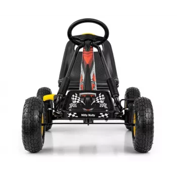 MILLY MALLY Kart a pedais Thor Preto, estrutura em aço, rodas de espuma EVA, travão de mão, frente/trás, para crianças 3-8 anos, carga máx. 30 kg